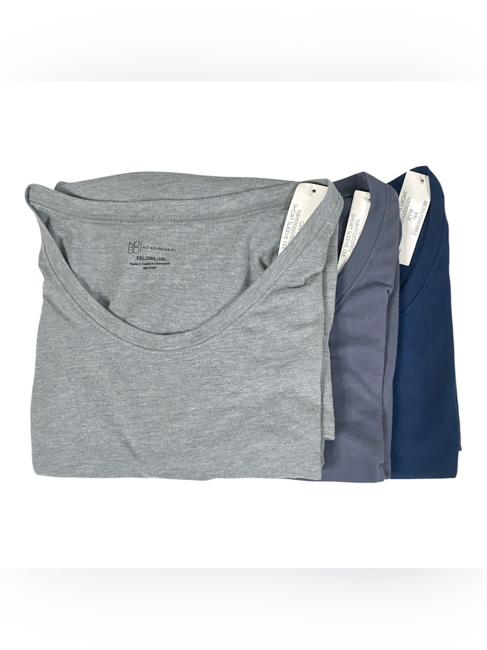 NWT No Boundaries 3 Pack Women's XXL Grays & Blue Short Sleeve Round Neck Tees